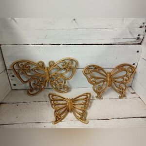 Vintage Dart Set of 3 Gold Decorative Wall Butterflies Plastic Boho Retro